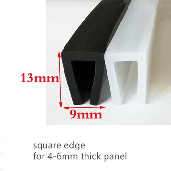 U-образна ленти от твърда гумена силикон за стъкло с дебелина 4-6 мм, метални и дървени панели, защитен екран 13x9x13 мм, Черен, бял