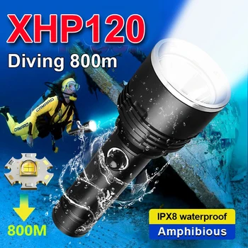 6000 Отблясъци Super XHP120 Мощен фенер за Гмуркане с акваланг, led фенерче за потапяне IPX8, Водоустойчив Фенер за подводен риболов