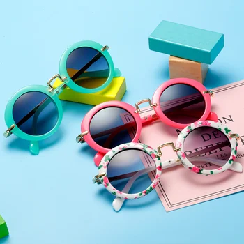 Нови детски слънчеви очила, детски слънчеви очила, детски слънчеви очила, очила-жаба в кръгла рамка от метал, лятното слънце за момчета и момичета