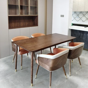 Модерен минималистичен маса за хранене, стол за кухненски мебели Дървено столче Висококачествени трапезни столове, Удобна седалка с облегалка на стол