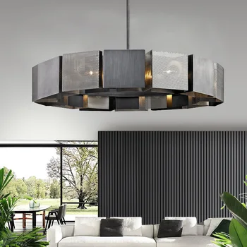 Таван с полилей от черен метал в индустриален стил, Новата светодиодна подвесная лампа в стил постмодерното за тавана, начало декор, Блясък за хол