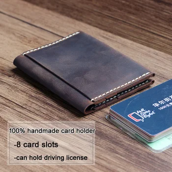 100% Ръчна изработка, Ретро държач за карти от естествена кожа, мъжки портфейл, дамска чанта, кредитен бизнес казус