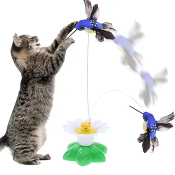 Електрическа играчка-закачка за котки, интерактивни играчки за игра в танц с птици и папийонка, универсален, въртящи се на 360 градуса зоотовар за стайна котки