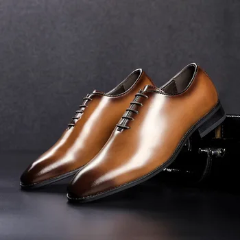 Класически официални модела обувки цельнокроеного намаляване, мъжки кожени обувки в Японски стил, Бизнес кожени обувки Oxfords