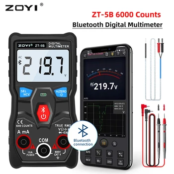 BOBI Цифров Волтметър за променлив/постоянен ток, Амперметър, Мултицет ZT-5B, Професионален м, Точен тестер, Инструменти, Електроматериали, Приложение за свързване чрез Bluetooth