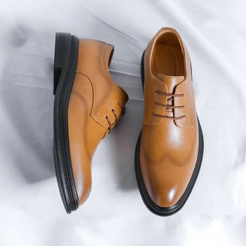 Луксозни Оксфордские обувки с остър Бомбе, Мъжки Модел обувки с ниски берцем за кариера, Мъжки Бизнес Мокасини Homme, Лека Кожени обувки, Мъжка Мода