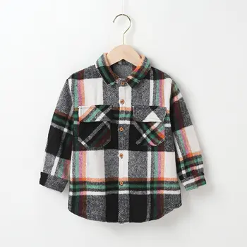 Детска Клетчатая риза за малки Момичета и момчета, Яке, Ежедневно яке с дълги ръкави и ревери, Палта, Детски дрехи