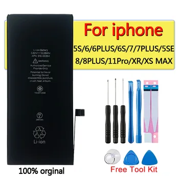 100% Оригинална литиево-йонна Батерия за iPhone 5S 5SE 6 6s 6plus 7 7plus 8 8Plus XR XS Max 11Pro Сменяеми Батерии с Голям Капацитет