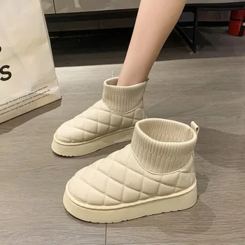 Зимните ботуши, дамски кадифе изолирана Нови зимни модни топли памучни обувки без обков с къс ръкав, Зимни обувки