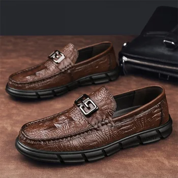 Мъжки кожени Oxfords, удобен модел обувки, оригинални официални бизнес ежедневни обувки-дербито за мъже