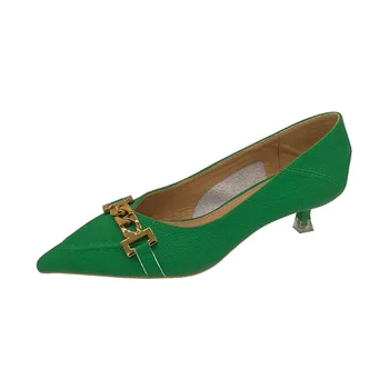 Пикантен дамски обувки на висок ток, посочи; колекция 2023 г.; сезон Пролет-есен; Нови дамски обувки от мека кожа на нисък ток; Zapatos De Mujer на веригата