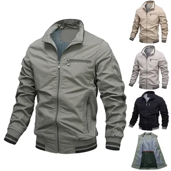 Пролет-есен яке, за мъже приталенная памучен куртка с висока яка, с много джобове, ежедневни бизнес яке