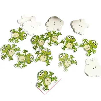 50 бр./лот, 2 дупки, Смесени Дървени копчета във формата на анимационни жаби, Scrapbooking за бродерия, Декоративни копчета, аксесоари