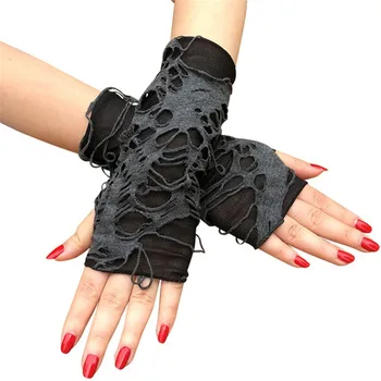 Ръкавици със счупено намаляване на Casaul, Секси готическа ръкавици без пръсти и Ръкавици за Хелоуин, Черни ръкавици и с окъсани дупки, декор за Cosplay, ръкавици за възрастни