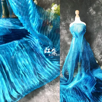 Тъмно син градиент цветна илюзия, лазерна органна гънка, плиссированная плат, оригинални прозрачни модерни дизайнерски нагънат плат