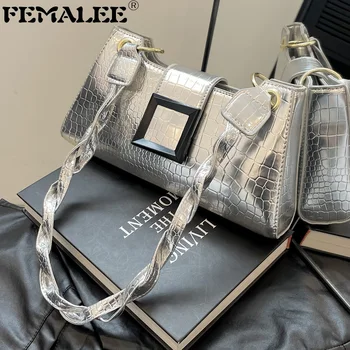 Чанта за рамо с катарама Twist Suqare, чанта под мишка с крокодиловым модел, дамска Елегантна чанта-тоут през рамо, Луксозни Маркови чанти