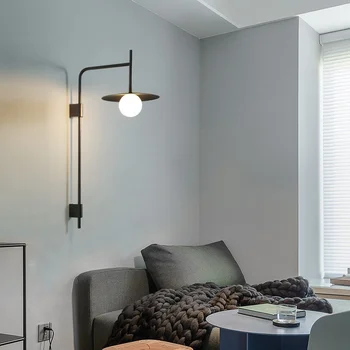 Черен led осветление стена за коридор, странично осветление, Скандинавските стенни лампи с подвижна група за спални, трапезария