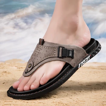 Мъжки чехли На равна подметка, Плажни и Кожени Ежедневни Удобни гумени Улични обувки, Чехли За мъже Лято 2023 Chinelos