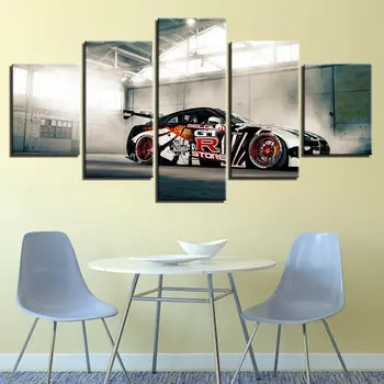 Луксозен Автомобил Nissan GTR Спортен Автомобил Печат Върху Платно Картина на Стенно Изкуство, Начало Декор 5 Сглобяемите Картини Плакат Декор на Стая Без Рамка 5 бр.
