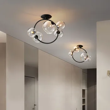 ретро тавана лампа в скандинавски стил, led лампа с кръгла пръстен, стъклена лампа, кухненски лампа, начало декор, осветление във всекидневната