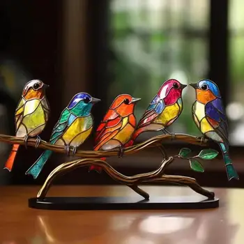 Ръчно Рисувана Акрилна Птица На Клона, Маса за декорации, Акрилен Материал, Двустранни Цветни Птици В Офиса стил