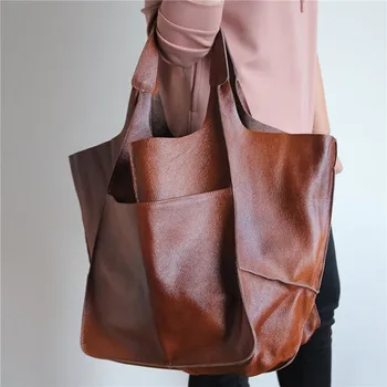 Дамски чанти Многофункционална Мека чанта-тоут Голям капацитет, Дизайнерска Луксозна ежедневна чанта от изкуствена кожа, Ретро Големи портмонета за пазаруване