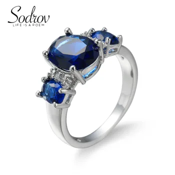 SODROV Класически модни бижута със син цирконий, годежни пръстени за жени