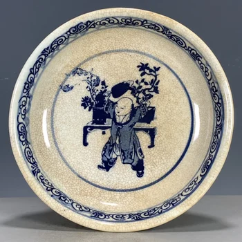Колекция от стари порцеланови Daming Xuande Nianzhi Qinghua Открит цвете, благословленный на фигурную чиния