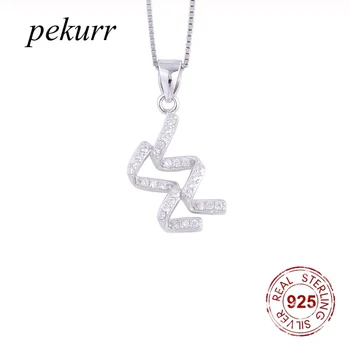 Pekurr 925 сребро Водолей Хороскоп Циркон колие за Жени Съзвездие Водна вълна висулки Бижута със Знака на Зодиака