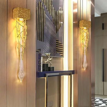 Модерен Кристална Луксозен led монтиран на стената лампа Златен Цвят, Модерен ТЕЛЕВИЗИЯ-фон, монтиран на стената лампа за спални, хол, прикроватной нощни шкафчета, аплици за ресторант