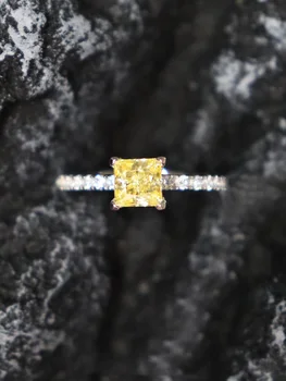 Модерен Дамски пръстен на Принцеса Жълт Цвят, с Квадратно пръстен с Цирконий, Годежни Пръстени, Бижута