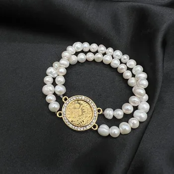 MANDI Цена на цена на производителя, Новият женски двуслойни гривна с перли, Популярни турски, арабски, мюсюлмански гривни за монети с кристали