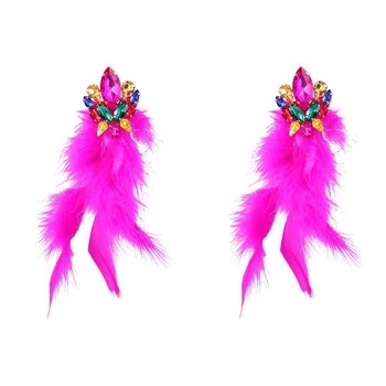 Цветни Кристални обеци с пера, дамски Дълги Висящи висулки с пискюли, Луксозни Маркови окачване, високо качество на украса за парти и Бала