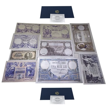 Повече на дизайна на румънските златни банкноти, деноминирани 1, 5, 10, 50, 100, 200, 500 lei за бизнес подаръци и колекции