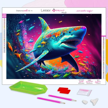 Диамантена картина на морското животно Акула цветен комплект за диамант живопис мозайка Бродерия на кръстат бод подарък за дома диамантена мозайка