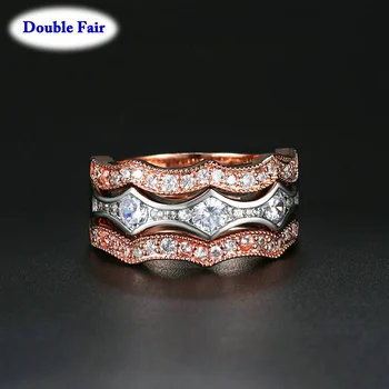 Комплект от 3 на пръстените Висококачествени Годежни пръстени с фианитами За жени, Кристални Женски накити, Цвят Розово злато, Директна доставка DWYG064