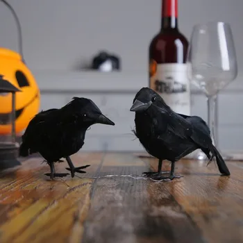 Декор за Хелоуин, 3 бр., черни птици, Нова е права за Хелоуин, десктоп украса, Черна врана, ужасяващо подпори, начало декор за работния плот