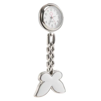 Часовник за медицински сестри, сърцето, джобен часовник, кварцов механизъм, с мотив са пеперуди, бели
