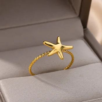 Пръстени във формата на морска звезда за жени, позлатените пръстен от неръждаема Стомана, Реколта Сватбени естетически бижута, безплатна доставка anillos mujer