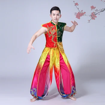 Мъжки костюм за изяви с барабана, женски етнически костюм Янко с бродерия, класически танц в китайски стил