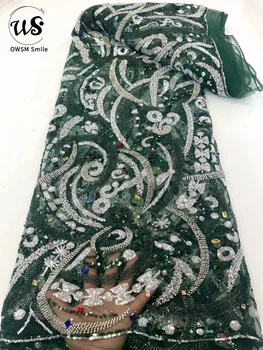 Висококачествен Френски моден дизайн 5Y, Кристали ръчно изработени, две мъниста, Пайети, Сетчатое дантела, плат от високо качество, за вечерна рокля за парти