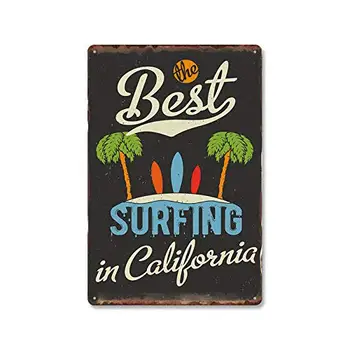 Ретро Метална лидице знак -най-Добрият сърф в Калифорния -Ретро декор за дома бара, кафене, гараж, Стенен декор, знаци 12x8 инча