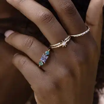 Великолепен пръстен с лилаво и зелено сапфир от сребро S925 проби във вечното стил за нея - Съблазнителен блясък