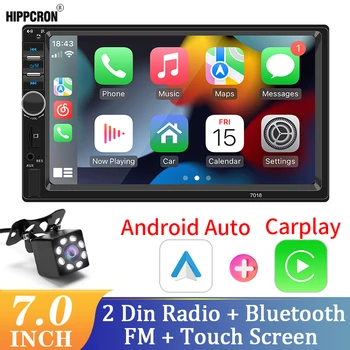 Hippcron 7 Инча(ите) Carplay Android Авто Радио 2 din Стерео Приемник Мултимедия Аудио Mp5 FM USB TF HD Плейър С Камера