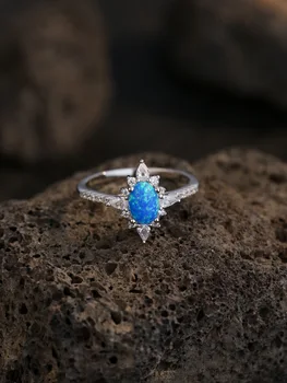 2023 Популярно европейското и американското пръстен премиум-клас от сребро S925 проби, Ново синьо пръстен с микро-диамантен пръстен Aobao, Модерен пръстен за жени