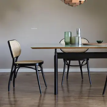 Модерни трапезни столове от ратан Реколта Мебели за трапезария Стол от масивно Дърво Минималистичное Фотьойл С един стол Дизайнерският стол за хранене
