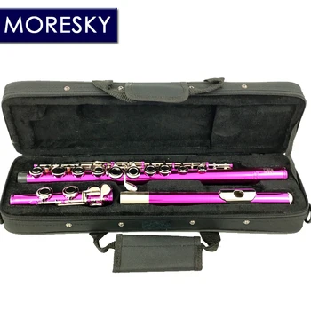 Флейта MORESKY С 16 затворени дупки, инструмент с клавиши C, Мельхиоровая настоящата никел Розова Флейта с клавиша E