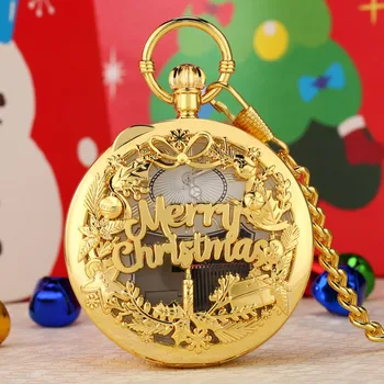 Весела Коледна мелодия, музикални джобни часовници, Реколта уникални подаръци за рожден ден, за членове на семейството, приятели, Музика, джобни часовници с окачване