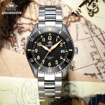 Автоматични часовници Addies Dive NH35 С едностранно въртене, керамично пръстен, Часовника от неръждаема стомана 316L, кристал, водоустойчив часовници 200 м