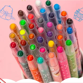 Комплект маслени пастели, въртящи се дръжки, цветни детски 36 цвята, въртящи се цветни моливи, пискюл за детска градина, 24 цветове.